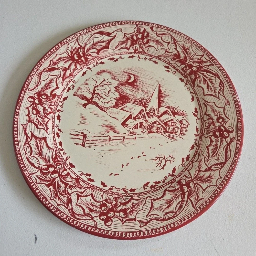 Vintage Christmas Church Tin Plate Restoration Hardware Decorative Red White 03